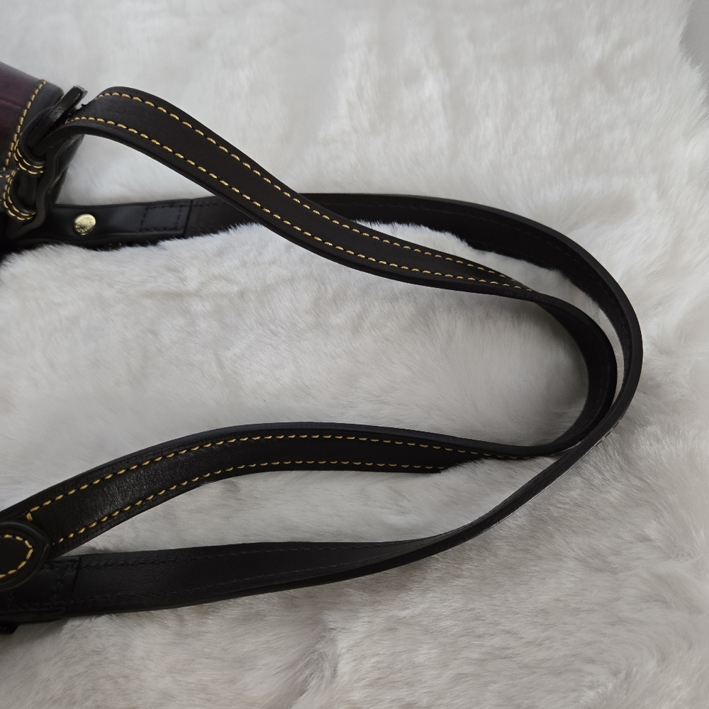 Dooney & Bourke Burgundy Croc Embossed Leather Double Strap Tassel Bag - Picture 7 of 12
